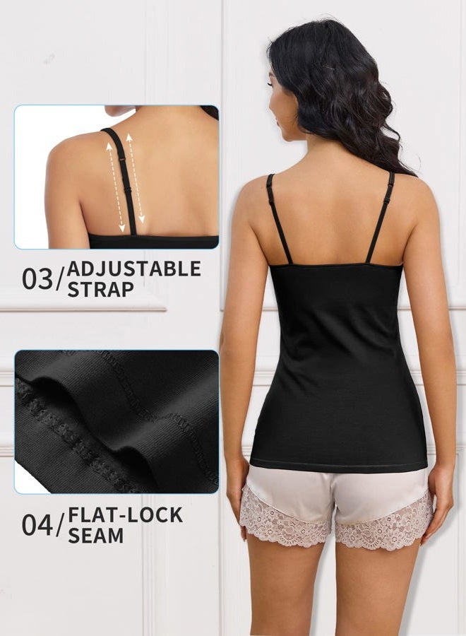 ATTRACO Women's Cotton Camisole Shelf Bra Spaghetti Straps Tank Top 2 Packs, Black/ White, M - Image 5