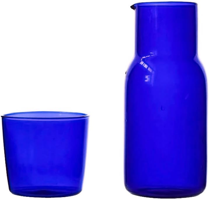 sappiedear Bedside Glass Water Carafe Set with Cup, Glass Carafe with Lid Mouthwash Cups for Bedroom Bathroom Juice Wine Milk 19oz - Image 1