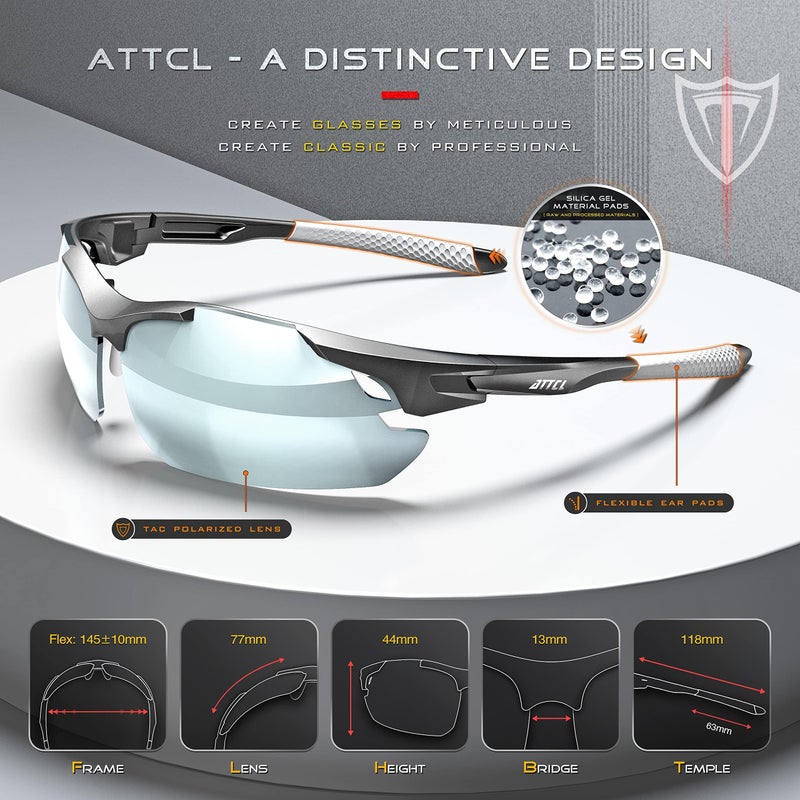 ATTCL نظارات شمسية ATTCL للرجال - نظارات رياضية محسّنة مع عدسات قطبية للدراجات والقيادة والصيد وحماية من الأشعة فوق البنفسجية 7027-C3 فضي - Image 3