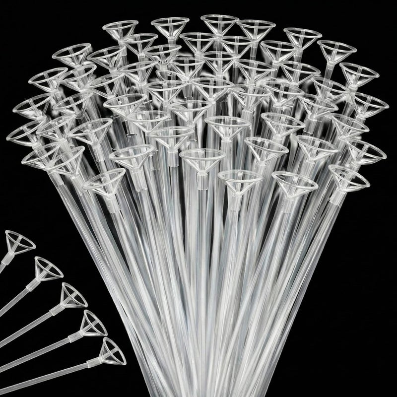 Charniol 25 Pieces Balloon Sticks with Cups, 16 Inch Long Clear Balloon Holder Transparent Balloons Sticks for Birthday Party Wedding Anniversary Indoor Outdoor - Image 1