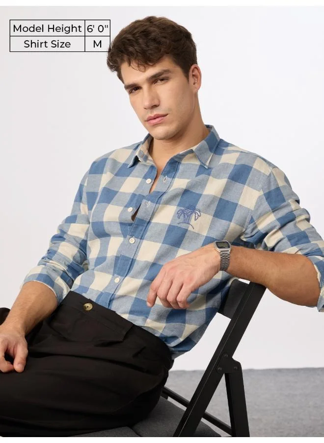 The Souled Store The Souled Store Men Cotton Linen Checks Blue Sails Shirts
