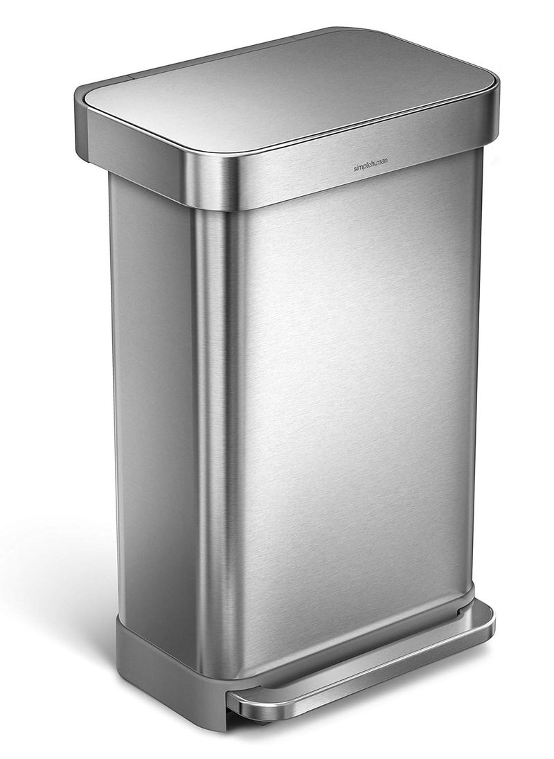 simplehuman Brushed Steel Rectangular Pedal Bin with Liner Pocket, 45 L  - Image 1