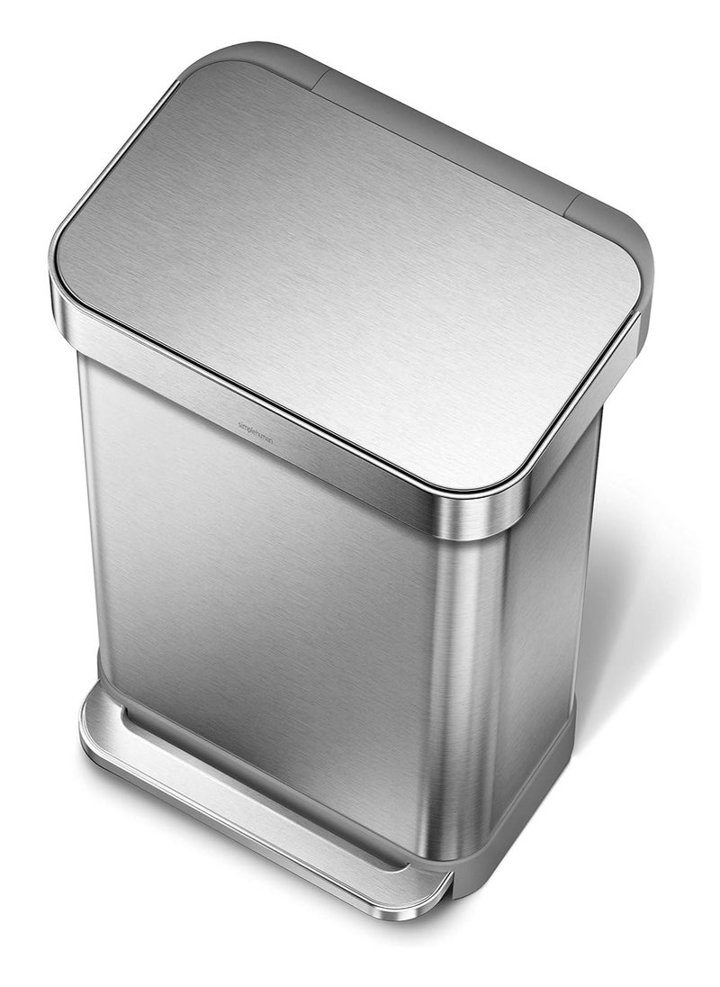 simplehuman Brushed Steel Rectangular Pedal Bin with Liner Pocket, 45 L  - Image 2
