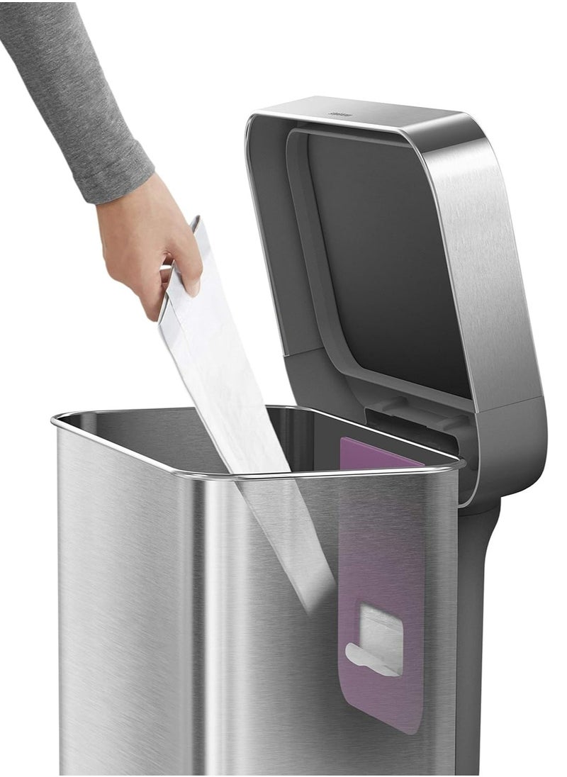 simplehuman Brushed Steel Rectangular Pedal Bin with Liner Pocket, 45 L  - Image 5