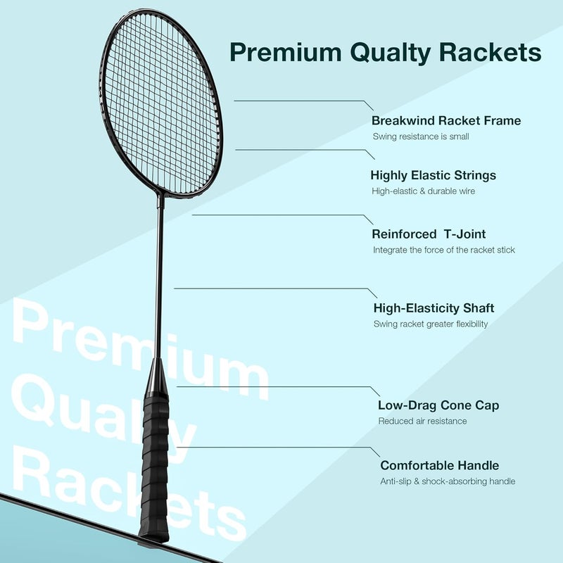 AboveGenius Badminton Rackets Set of 6 with Nylon Shuttlecocks for Outdoor Games - Image 5