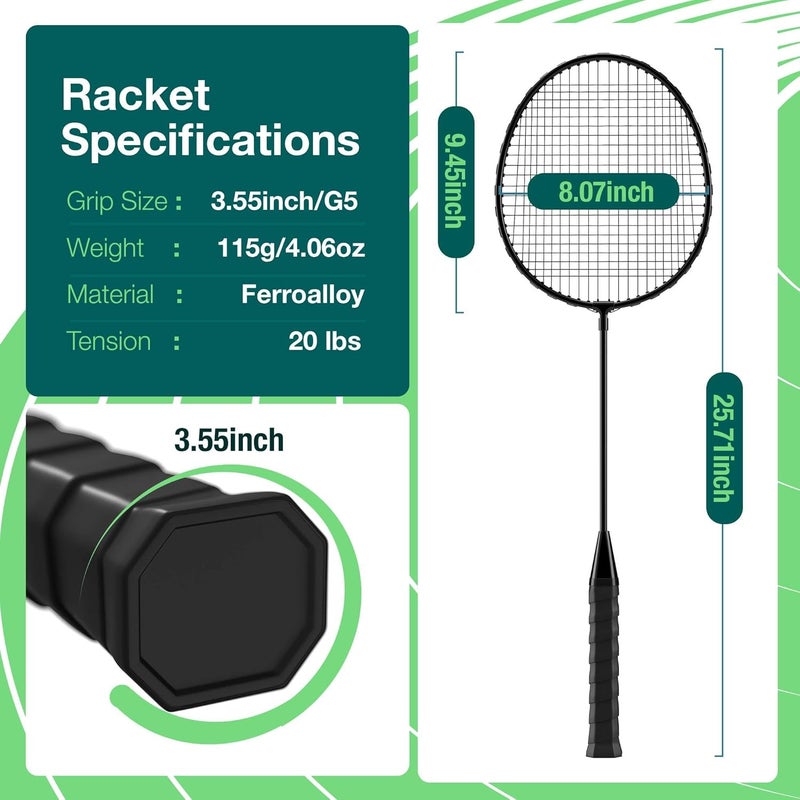 AboveGenius Badminton Rackets Set of 6 with Nylon Shuttlecocks for Outdoor Games - Image 4