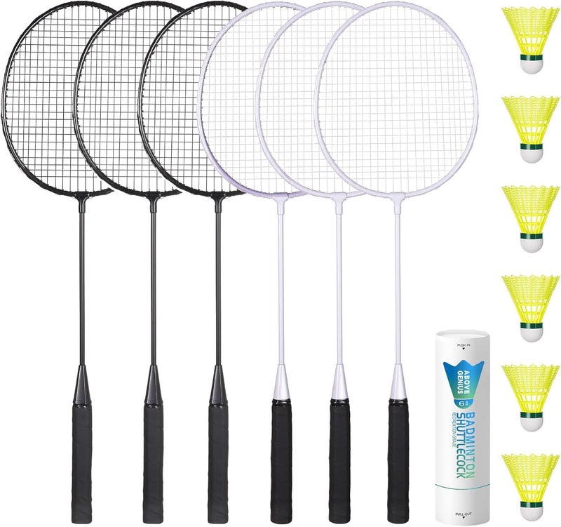 AboveGenius Badminton Rackets Set of 6 with Nylon Shuttlecocks for Outdoor Games - Image 1