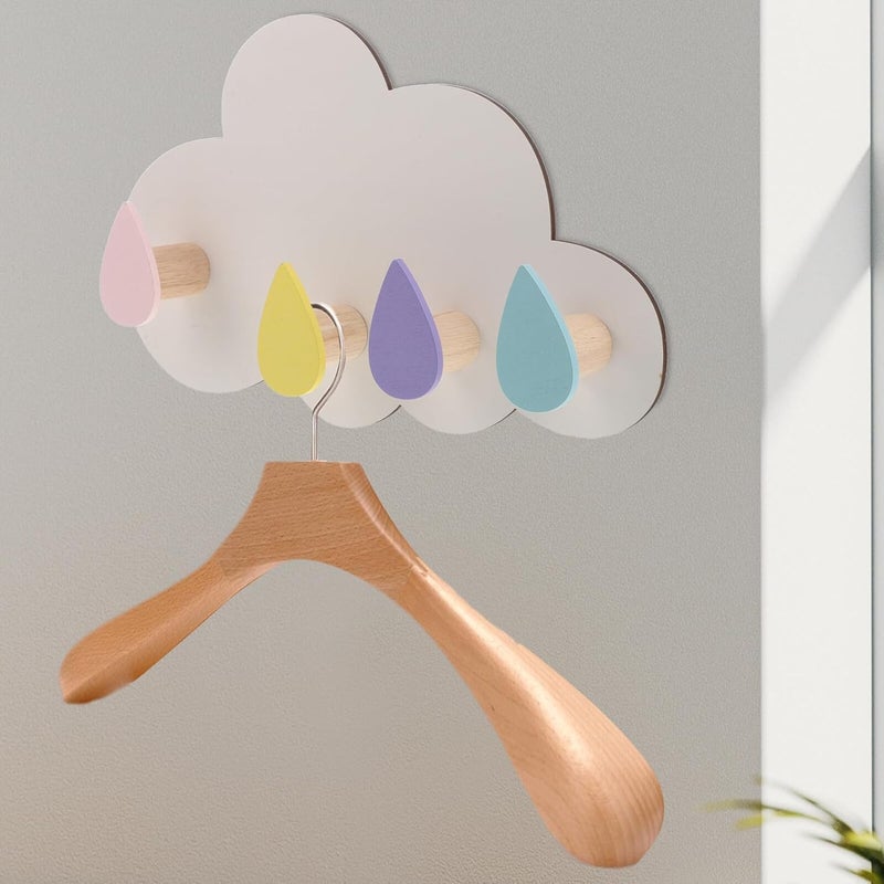 Solid Wood Cloud Wall Hooks Decorative Coat and Towel Hangers White Wooden Pegs for Bathroom and Entryway Storage - Image 5