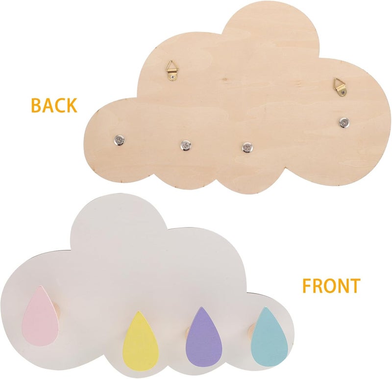 Solid Wood Cloud Wall Hooks Decorative Coat and Towel Hangers White Wooden Pegs for Bathroom and Entryway Storage - Image 3
