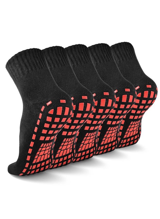 NOVAYARD 5 Pairs Non Slip Socks Non Skid Sticky Grip Socks Yoga Pilates Hospital Socks Men Women, Black, L - Image 1