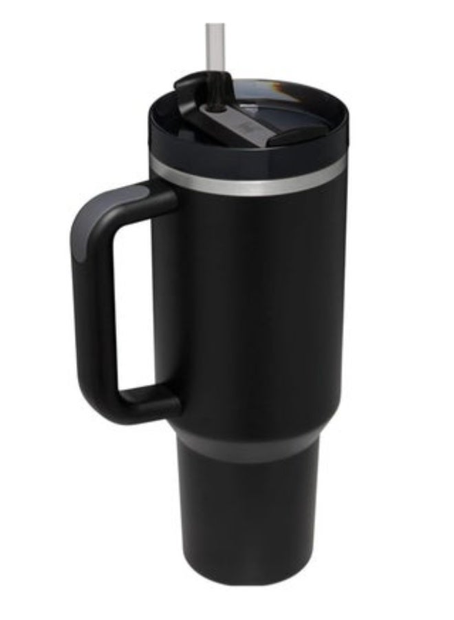 كوب حراري 40 أونصة ستانلس ستيل مع مقبض وشفاط، معزول بتقنية الفراغ مانع للتسرب، كوب سفر للماء والقهوة والمشروبات الباردة (أسود) - view 2