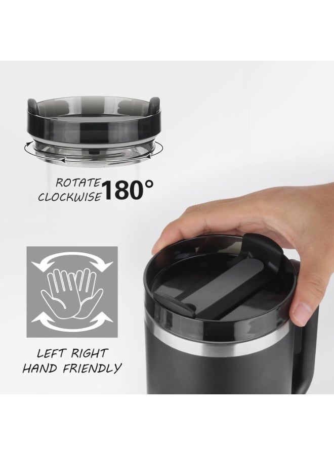 كوب حراري 40 أونصة ستانلس ستيل مع مقبض وشفاط، معزول بتقنية الفراغ مانع للتسرب، كوب سفر للماء والقهوة والمشروبات الباردة (أسود) - view 4