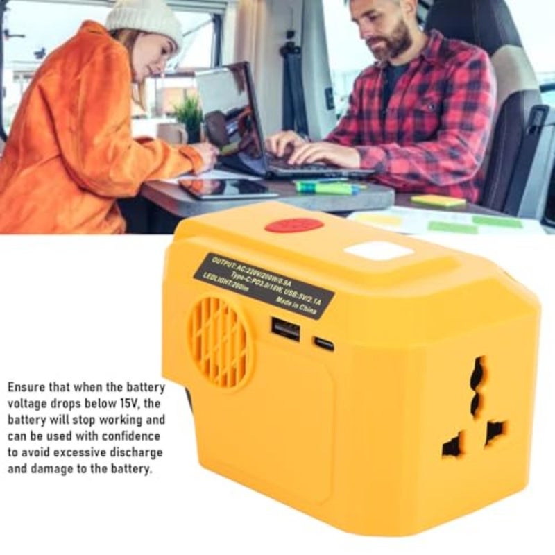 Portable Power Station Camping Hiking Outdoor Activities 18V Battery Inverter 200W Power Inverter With 200LM LED Light - Image 2