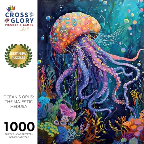 Cross & Glory - Ocean's Opus: The Majestic Medusa - 1000 Piece Jigsaw Puzzle for Adults | Firework Jellyfish | Vibrant Undersea Scene | Top Selling Challenging Puzzle - Image 2