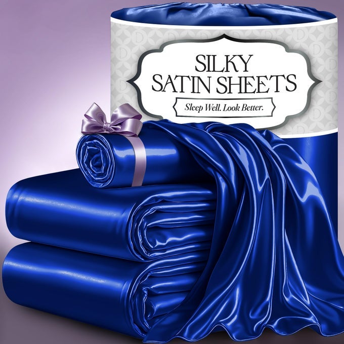 SATIN BED SHEETS 3 PIECE LUXURY SILKY TWIN SIZE BEDDING SET SOFTER THAN SILK WRINKLEFREE WITH 15 DEEP POCKET FITTED SHEET PERFECT FOR HAIR SKIN GIFTS FOR WOMEN BLUE