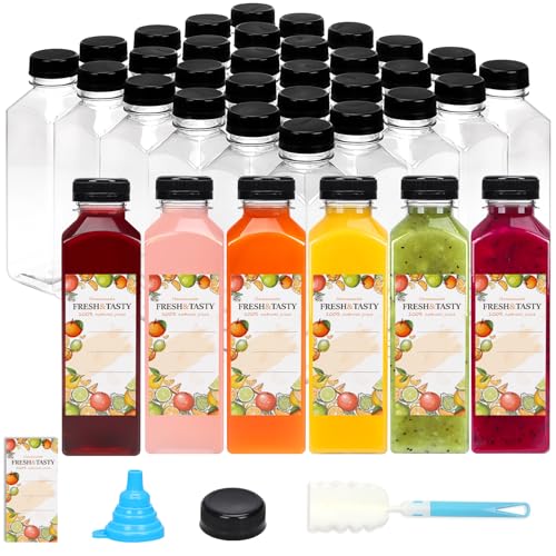 TOMNK 45pcs Juice Bottles with Lids, 16oz Reusable Plastic Juice Bottles with Caps and Labels, Funnel, Brush Beverage Containers for Juicing, Smoothies, Tea, Milk - Image 1