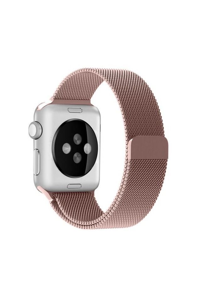MOCOM Metal Stainless Steel Milanese Loop Chain Mesh Band for Apple Watch 7/6/SE/5/4/3/2/1 45mm/44mm/42mm Rose Gold