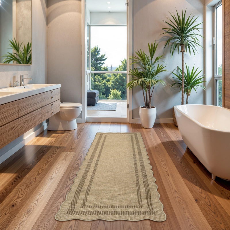 LIVEBOX Scalloped Washable 2x6 Kitchen Runner Rug, Easy Jute Geometric Tan Rugs for Entryway, Indoor Outdoor Non Slip Rug Farmhouse Modern Carpet Door Mat for Porch Bedroom Laundry Room Hallway - Image 3