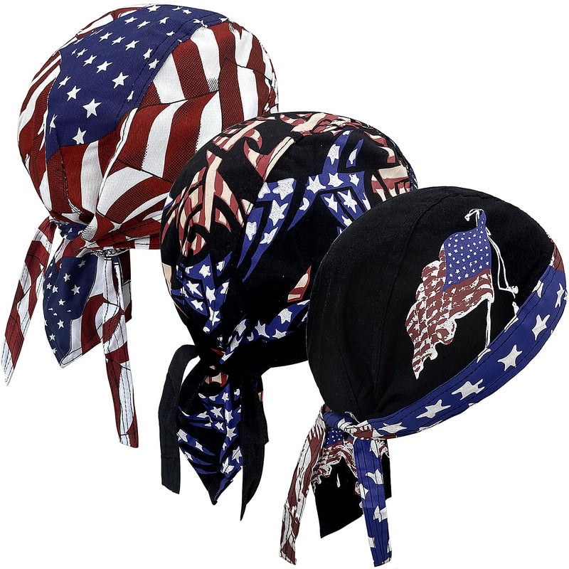 Lobimelan 3 Pcs Doo Rags for Men Skull Cap Breathable Moisture Wicking Pirate Hat Helmet Liner Running Cotton Hat for Women - Image 1