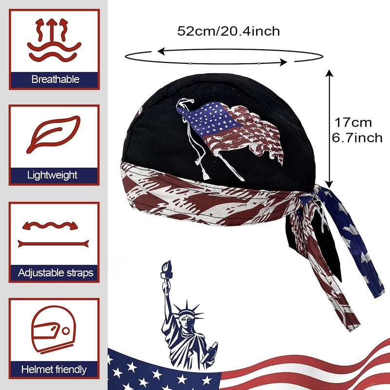 Lobimelan 3 Pcs Doo Rags for Men Skull Cap Breathable Moisture Wicking Pirate Hat Helmet Liner Running Cotton Hat for Women - Image 2
