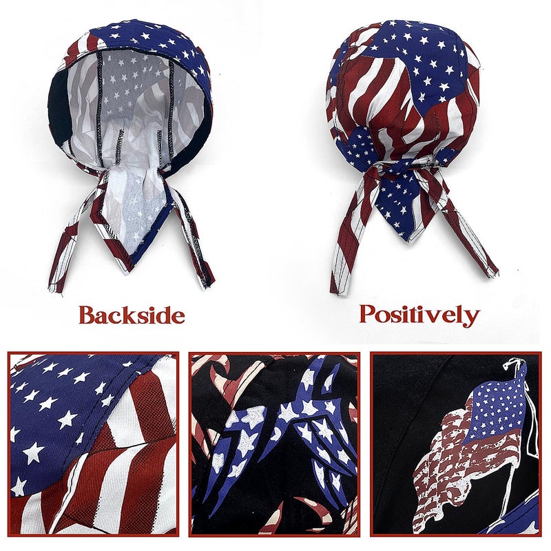 Lobimelan 3 Pcs Doo Rags for Men Skull Cap Breathable Moisture Wicking Pirate Hat Helmet Liner Running Cotton Hat for Women - Image 4