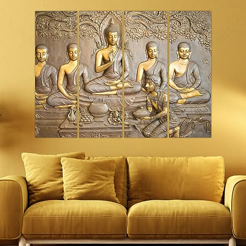 Inephos Buddha Multiple Frames Wall Paintings - 33 X 24 inches, Wooden Frames, Ready to Hang, Set of 4 Art Panels, 60_0126 - Image 1