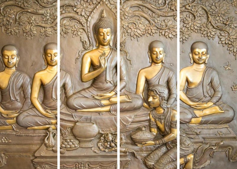 Inephos Buddha Multiple Frames Wall Paintings - 33 X 24 inches, Wooden Frames, Ready to Hang, Set of 4 Art Panels, 60_0126 - Image 4