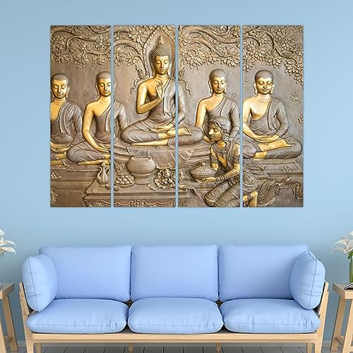 Inephos Buddha Multiple Frames Wall Paintings - 33 X 24 inches, Wooden Frames, Ready to Hang, Set of 4 Art Panels, 60_0126 - Image 3