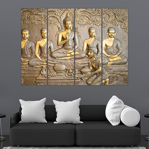 Inephos Buddha Multiple Frames Wall Paintings - 33 X 24 inches, Wooden Frames, Ready to Hang, Set of 4 Art Panels, 60_0126 - Image 2