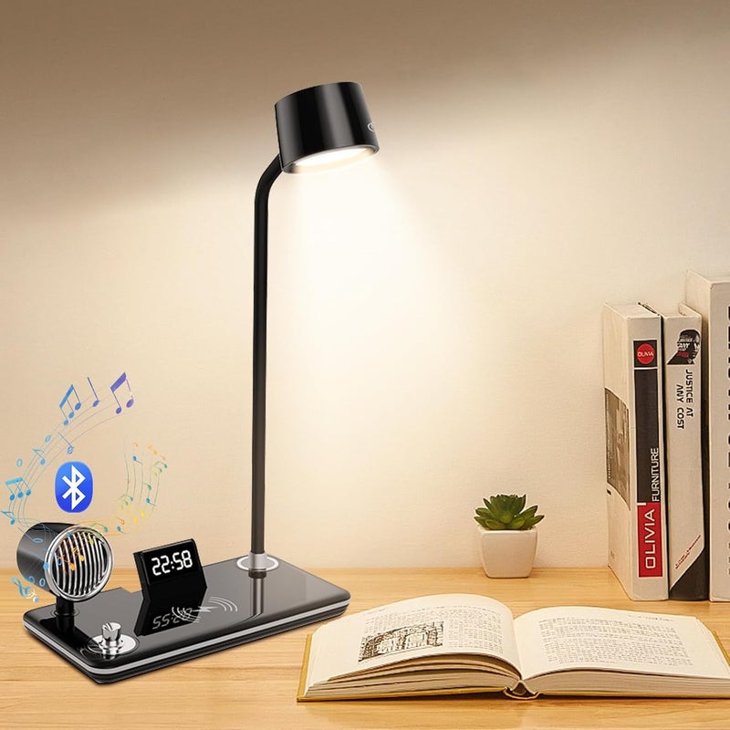 foliam LED 4 in 1 Desk Lamps for Home Office Wireless Charger Small Desk Lamp with Bluetooth Speaker Touch Lamps for nightstand Reading Night Light with Alarm ClockDimmableSide Table Lamp - Image 4