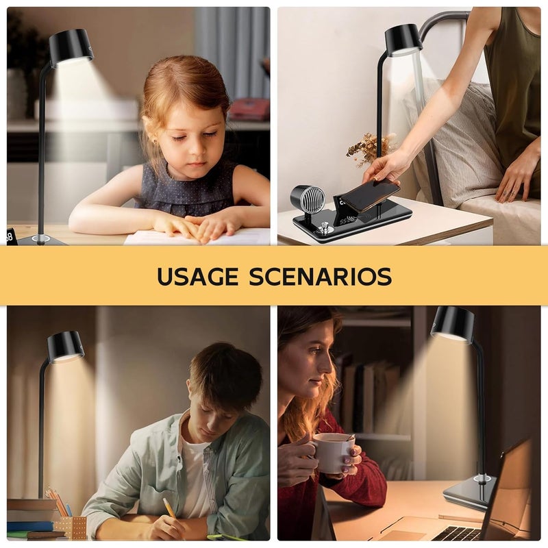 foliam LED 4 in 1 Desk Lamps for Home Office Wireless Charger Small Desk Lamp with Bluetooth Speaker Touch Lamps for nightstand Reading Night Light with Alarm ClockDimmableSide Table Lamp - Image 3