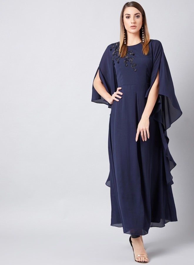 Athena فستان ماكسي مزين باللون الأزرق البحري للنساء - Image 5