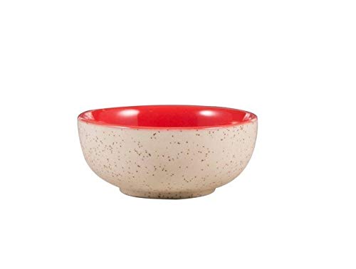 Caffeine Ceramic Handmade Cream Matte and Red Katori Bowl (Set of 2) - Image 2