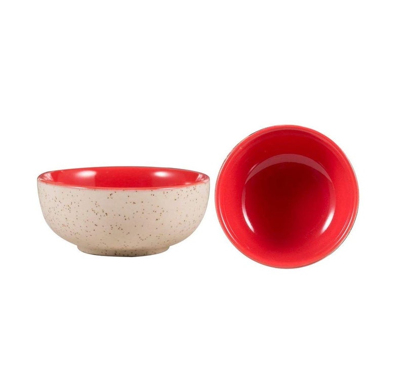 Caffeine Ceramic Handmade Cream Matte and Red Katori Bowl (Set of 2) - Image 1