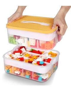 Cube Toys Storage Organizer Bins for Lego Kids Toy Containers Box with Bricks Baseplate Lids Craft Box 2 Layers,Stackable Storage Container Compartments Building Blocks Puzzle Board Game Chest