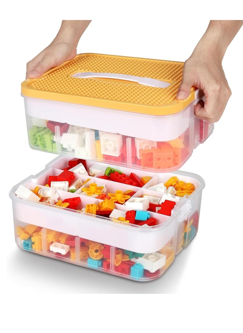 Hanayo - Cube Toys Storage Organizer Bins for Lego Kids Toy Containers Box with Bricks Baseplate Lids Craft Box 2 Layers,Stackable Storage Container Compartments Building Blocks Puzzle Board Game Chest - Image 1
