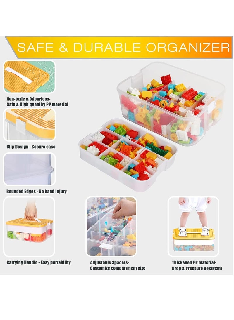 Hanayo - Cube Toys Storage Organizer Bins for Lego Kids Toy Containers Box with Bricks Baseplate Lids Craft Box 2 Layers,Stackable Storage Container Compartments Building Blocks Puzzle Board Game Chest - Image 1