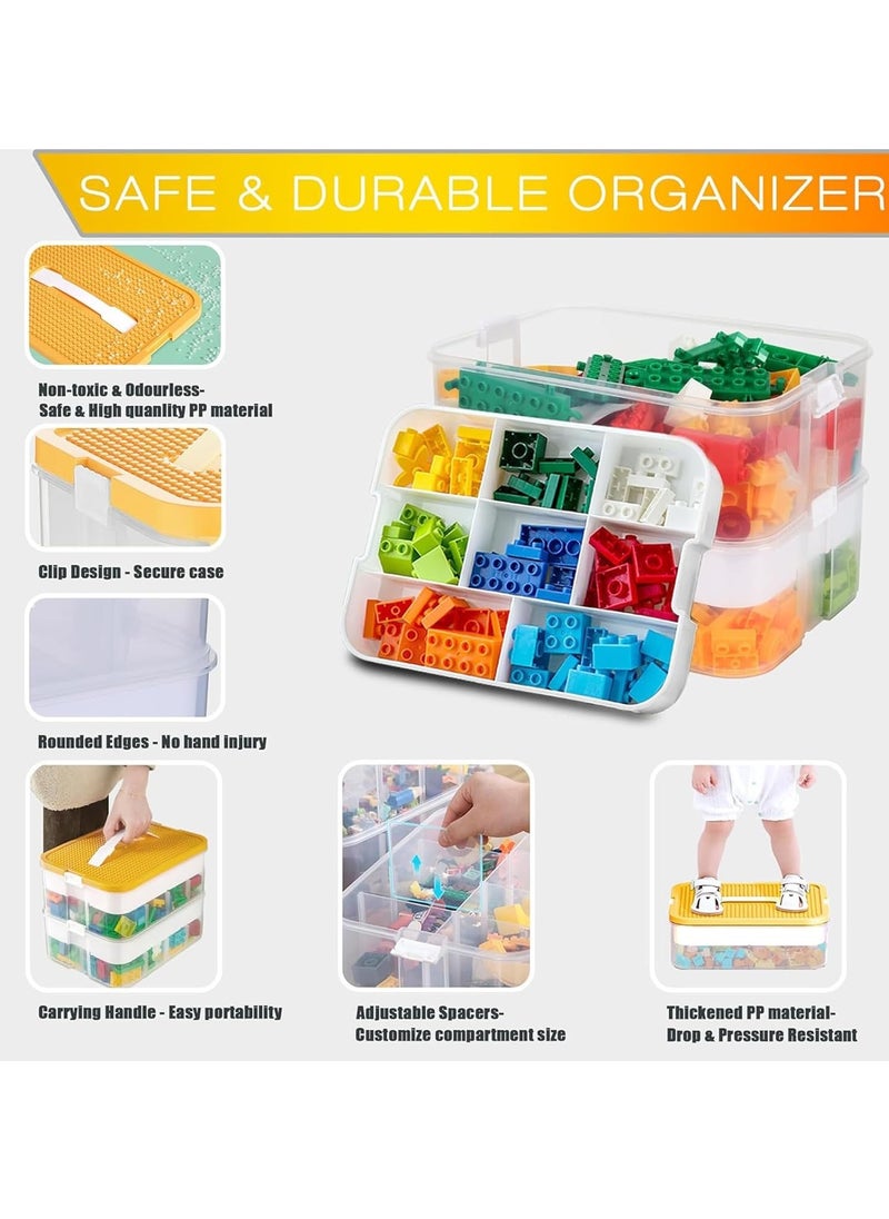 Hanayo - Cube Toys Storage Organizer Bins for Lego Kids Toy Containers Box with Bricks Baseplate Lids Craft Box 2 Layers,Stackable Storage Container Compartments Building Blocks Puzzle Board Game Chest - Image 1