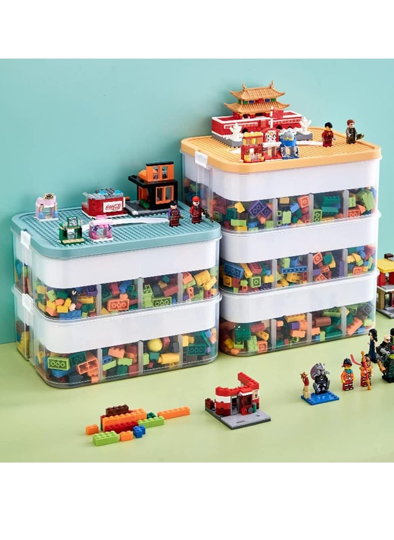 Hanayo - Cube Toys Storage Organizer Bins for Lego Kids Toy Containers Box with Bricks Baseplate Lids Craft Box 2 Layers,Stackable Storage Container Compartments Building Blocks Puzzle Board Game Chest - Image 1