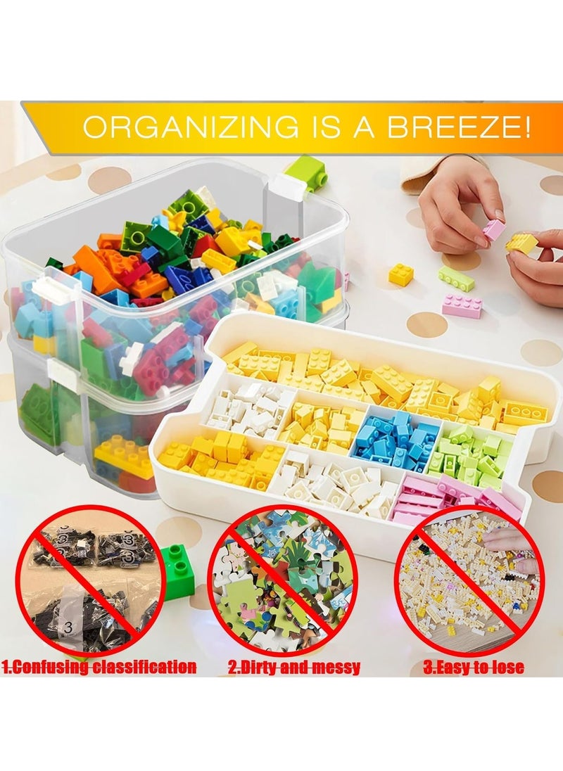 Hanayo - Cube Toys Storage Organizer Bins for Lego Kids Toy Containers Box with Bricks Baseplate Lids Craft Box 2 Layers,Stackable Storage Container Compartments Building Blocks Puzzle Board Game Chest - Image 1