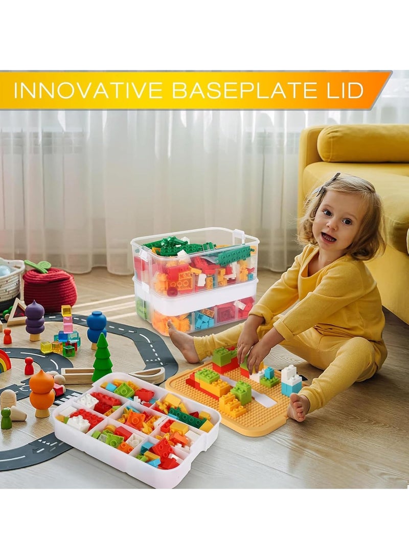 Hanayo - Cube Toys Storage Organizer Bins for Lego Kids Toy Containers Box with Bricks Baseplate Lids Craft Box 2 Layers,Stackable Storage Container Compartments Building Blocks Puzzle Board Game Chest - Image 1