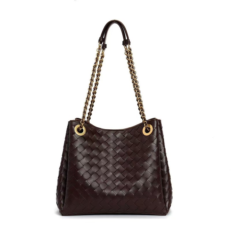 Ladies Chain Parachute Bag Handmade Leather Woven Bag All-Match Commuter Shoulder Crossbody Bag Trendy - Image 1
