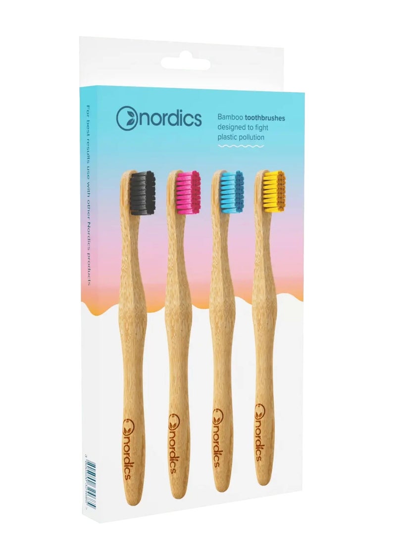 NORDICS 4 pcs adult bamboo toothbrushes
