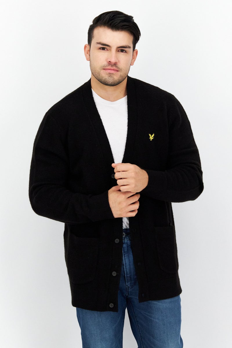 Lyle & Scott Men Button Front Brand Logo Cardigan, Black - Image 1