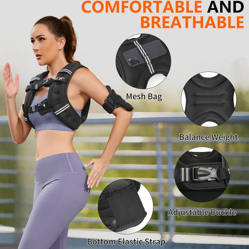 FUFF Weighted Vest Woman, 5 LB Womens Weight Vest for Walking, Strength Training Weight Vests for Female Men, Reflective Stripe Fitness Body Vest for Workout Running Jogging (Black) - Image 2