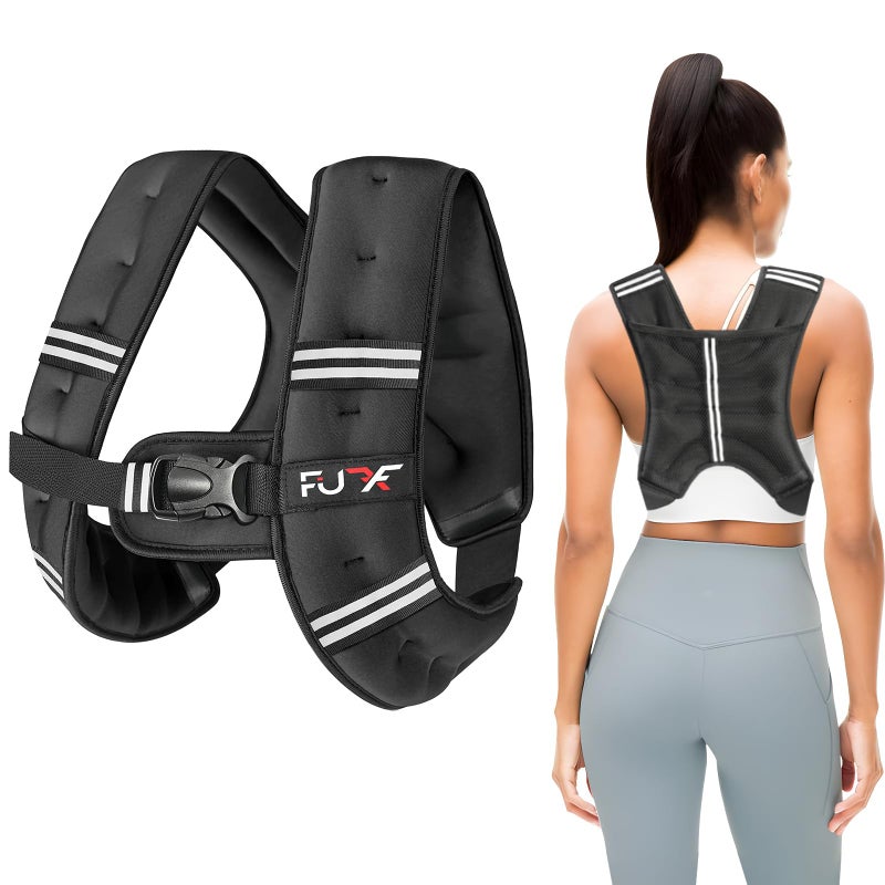 FUFF Weighted Vest Woman, 5 LB Womens Weight Vest for Walking, Strength Training Weight Vests for Female Men, Reflective Stripe Fitness Body Vest for Workout Running Jogging (Black) - Image 1