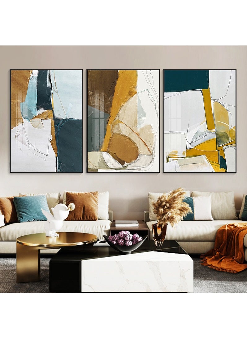 FASHION HOME 3PCS Wall Art Bright Style Minimalist Decor Modern Abstract Canvas Prints Poster Picture Framed Paintings Decorations  - Image 1