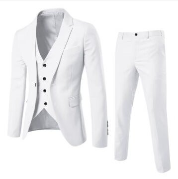 Suit mens suit business slim-fit formal suit three-piece suit bridegroom best man wedding professional work suit jacket men White 