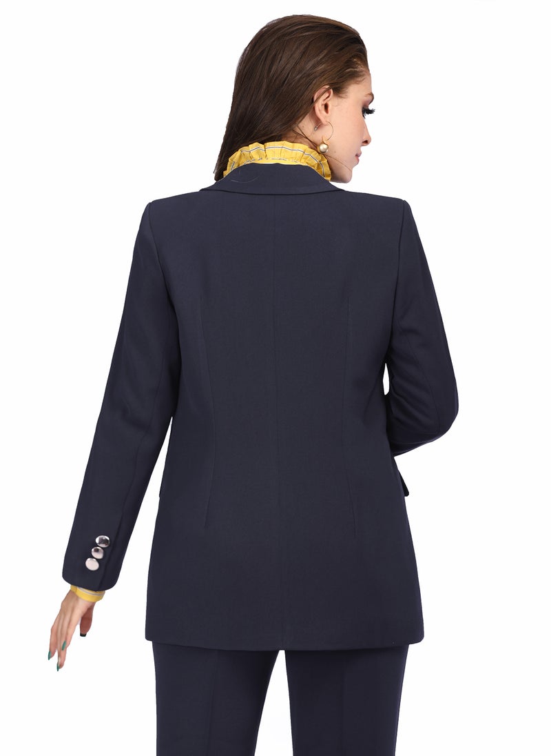 Smoky Egypt - Tailored Notch Lapel Blazer With Lining - Navy - Image 1