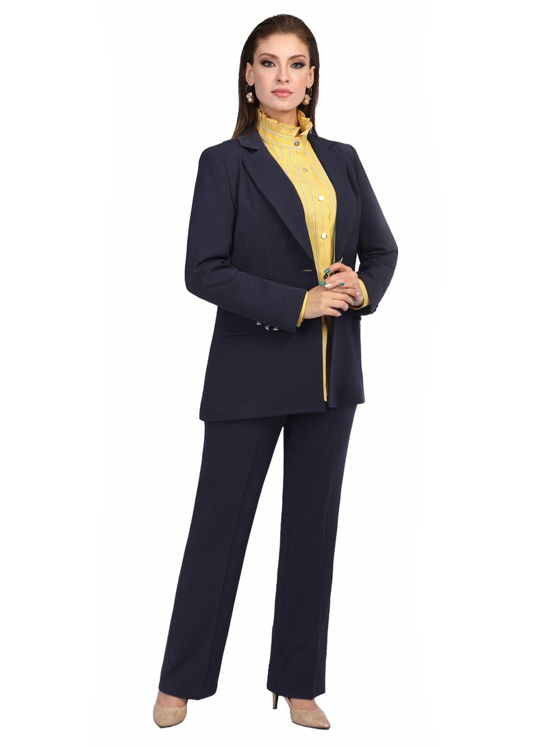 Smoky Egypt Tailored Notch Lapel Blazer With Lining - Navy - Image 2